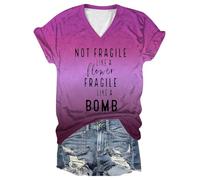 Camiseta de manga corta para mujer, diseño con texto en inglés "Not Fragile Like A Flower", camiseta holgada de manga corta con gráfico de moda, informal, cuello en V, para la playa, para salir, letra