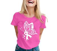 Camiseta de manga corta para mujer, diseño de conciencia del cáncer de mama, cuello redondo, camiseta de manga corta con estampado inspirador, para el tiempo libre, todo el año, cómoda y suave, Rosa