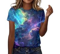 Camiseta de manga corta para mujer, diseño de galaxia, cielo estrellado 3D, camiseta de verano, cuello redondo, informal, blusa con motivo de espacio, multicolor, carnaval, fiesta, #014, M