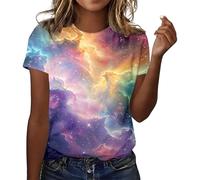 Camiseta de manga corta para mujer, diseño de galaxia, cielo estrellado 3D, camiseta de verano, cuello redondo, informal, blusa con motivo de espacio, multicolor, carnaval, fiesta, #004, M