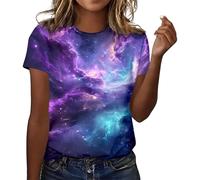 Camiseta de manga corta para mujer, diseño de galaxia, cielo estrellado 3D, camiseta de verano, cuello redondo, informal, blusa con motivo de espacio, multicolor, carnaval, fiesta, #011, S