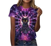 Camiseta de manga corta para mujer, diseño de galaxia, cielo estrellado 3D, camiseta de verano, cuello redondo, informal, blusa con motivo de espacio, multicolor, carnaval, fiesta, #028, 3XL