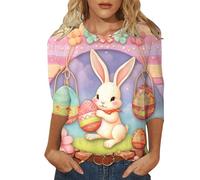 Camiseta de manga corta para mujer, diseño de Pascua, morado, XL