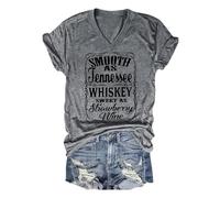 Camiseta de manga corta para mujer, diseño de whisky, dulce como baya, para correr, salir, ajuste holgado, para verano, música country, camiseta informal con letras occidentales, gris, L