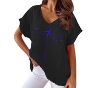 Camiseta de manga corta para mujer, estampado animal, cuello en V, camiseta holgada, ropa exterior para mujer, Negro , 4XL