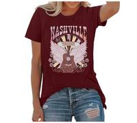 Camiseta de manga corta para mujer, estilo country, estilo occidental, Color rojo., L