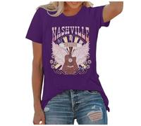 Camiseta de manga corta para mujer, estilo country, estilo occidental, morado, L