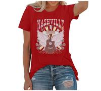 Camiseta de manga corta para mujer, estilo country, estilo occidental, rojo, L