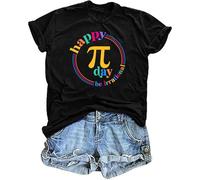 Camiseta de manga corta para mujer genérica Slim Fit Pi Day para mujer, camiseta para profesor de matemáticas, Gráfico 3.14, Happy Pi Day,Profesor,Top casual de manga corta, Le Noir, S