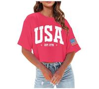 Camiseta de manga corta para mujer, informal, cuello redondo, manga corta, camiseta sexy para mujer, Rosa intenso., M