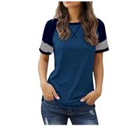 Camiseta de manga corta para mujer, informal, de manga corta, con estampado de neón, azul, XXL