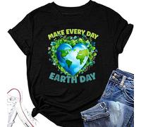 Camiseta de manga corta para mujer, para el Día de la Tierra, para el día de la Tierra, informal, para el verano, Negro, XXL