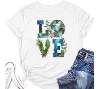 Camiseta de manga corta para mujer, para el Día de la Tierra, para el día de la Tierra, informal, para el verano, blanco, XXL