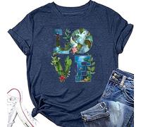 Camiseta de manga corta para mujer, para el Día de la Tierra, para el día de la Tierra, informal, para el verano, azul marino, XXL