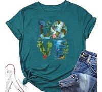 Camiseta de manga corta para mujer, para el Día de la Tierra, para el día de la Tierra, informal, para el verano, azul, XXL