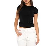 Camiseta de Manga Corta para Mujer TikTok Influence Crop Top Club Party Streetwear(Black-1, XS)