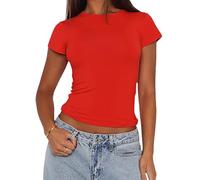 Camiseta de Manga Corta para Mujer TikTok Influence Crop Top Club Party Streetwear(Red-2, L)