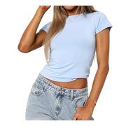 Camiseta de Manga Corta para Mujer TikTok Influence Crop Top Club Party Streetwear(Sky Blue-2, XL)