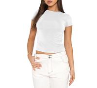 Camiseta de Manga Corta para Mujer TikTok Influence Crop Top Club Party Streetwear(White-1, XL)