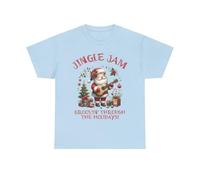 Camiseta de manga corta para mujer y hombre, Jingle Jam Santa Guitar de Groovin' Through The Holidays Christmas Funny Top, azul claro, XL