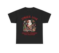 Camiseta de manga corta para mujer y hombre, Jingle Jam Santa Guitar de Groovin' Through The Holidays Christmas Funny Top, Negro , XL