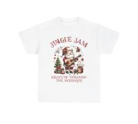 Camiseta de manga corta para mujer y hombre, Jingle Jam Santa Guitar de Groovin' Through The Holidays Christmas Funny Top, Blanco, XXL