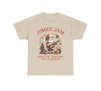 Camiseta de manga corta para mujer y hombre, Jingle Jam Santa Guitar de Groovin' Through The Holidays Christmas Funny Top, beige, L