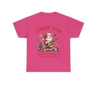 Camiseta de manga corta para mujer y hombre, Jingle Jam Santa Guitar de Groovin' Through The Holidays Christmas Funny Top, Rosa rojo., S