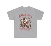 Camiseta de manga corta para mujer y hombre, Jingle Jam Santa Guitar de Groovin' Through The Holidays Christmas Funny Top, gris, M