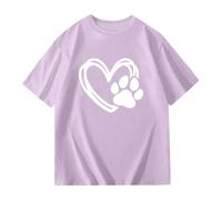 Camiseta de manga corta para niña con bonito estampado de corazones de cachorro, camiseta casual para niños, niños pequeños y adolescentes, morado, 9-10 años