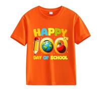 Camiseta de manga corta para niña con diseño de caballos, 1 día de apertura escolar, 1 día, aniversario, personalidad, holgada, manga corta, para niña, naranja, 6-7 años