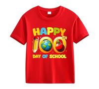 Camiseta de manga corta para niña con diseño de caballos, 1 día de apertura escolar, 1 día, aniversario, personalidad, holgada, manga corta, para niña, rojo, 4-5 años