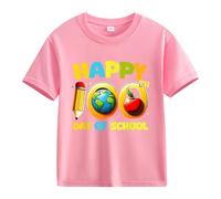 Camiseta de manga corta para niña con diseño de caballos, 1 día de apertura escolar, 1 día, aniversario, personalidad, holgada, manga corta, para niña, Rosa., 6-7 años