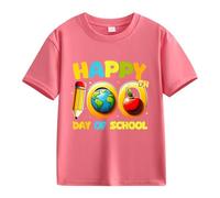 Camiseta de manga corta para niña con diseño de caballos, 1 día de apertura escolar, 1 día, aniversario, personalidad, holgada, manga corta, para niña, Rosa intenso., 4-5 años