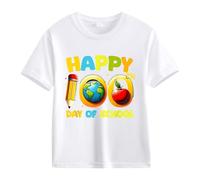 Camiseta de manga corta para niña con diseño de caballos, 1 día de apertura escolar, 1 día, aniversario, personalidad, holgada, manga corta, para niña, Blanco, 3-4 años