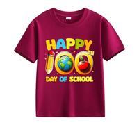 Camiseta de manga corta para niña con diseño de caballos, 1 día de apertura escolar, 1 día, aniversario, personalidad, holgada, manga corta, para niña, Vino, 6-7 años