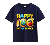 Camiseta de manga corta para niña con diseño de caballos, 1 día de apertura escolar, 1 día, aniversario, personalidad, holgada, manga corta, para niña, marine, 6-7 años