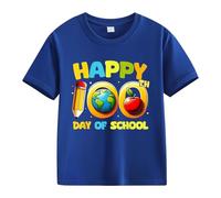 Camiseta de manga corta para niña con diseño de caballos, 1 día de apertura escolar, 1 día, aniversario, personalidad, holgada, manga corta, para niña, azul, 4-5 años