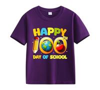 Camiseta de manga corta para niña con diseño de caballos, 1 día de apertura escolar, 1 día, aniversario, personalidad, holgada, manga corta, para niña, morado, 4-5 años