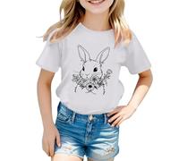 Camiseta de Manga Corta para niña con Estampado de Pascua, Cuello Redondo, aodón Suave, Semana Santa, Talla 4-12 años