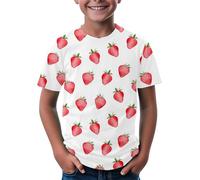 Camiseta de manga corta para niña, cuello redondo, informal, bonita camiseta para el día a día 3 14, rojo, 3-4 años