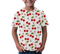 Camiseta de manga corta para niña, cuello redondo, informal, bonita camiseta para el día a día 3 14, Rojo sandía, 6-7 años