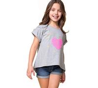Camiseta de Manga Corta para Niña Detalle Lentejuelas Corazón| Top para Niña Verano | Camiseta Niña Desde 4-16 Años (3 años)