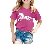 Camiseta de manga corta para niña, informal, cuello redondo, con estampado, cómoda prenda para el día a día para niños pequeños de entre trece años, Rosa intenso., 6-7 años
