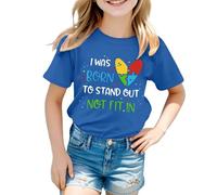 Camiseta De Manga Corta Para Niñas Con Estampado I Was Born To Stand Out, Cuello Redondo, Tela Cómoda, Ideal Para Autismo Awareness, Uso Diario Y Colegios