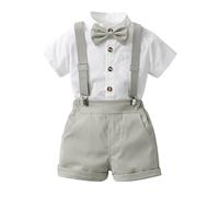 Camiseta de manga corta para niño con tirantes, pantalones cortos para niños, trajes de caballero, gris, 3-4 años