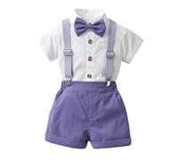 Camiseta de manga corta para niño con tirantes, pantalones cortos para niños, trajes de caballero, morado, 18-24 meses