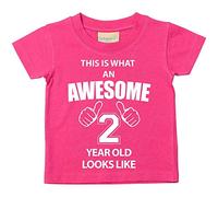 Camiseta de manga corta para niños con la frase «This is What An Awesome 2 Year Old Looks Like» de color rosa y con tallas de 0 a 6 meses y de 14 a 15 años rosa rosa Talla:5-6 años