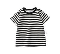 - Camiseta de manga corta para niños de algodón puro para niñas y niñas, camiseta básica a rayas, multicolor, opcional para chicos, Negro , 18-24 meses
