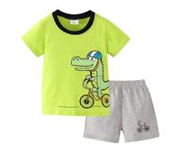 Camiseta de manga corta para niños pequeños con estampado de camiseta y pantalones cortos para niños pequeños (verde, 18-24 meses)